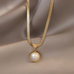 ペンダントネックレス韓国の模造真珠のネックレスゴールドのステンレス鋼の襟ファッション18 K女性ジュエリーギフトBijoux Ete