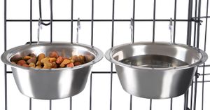 Metal Dog Pet Bowl Cage Crate Non Slip Hanging Food Dish Water Feeder with Hook puppy accessories suministros para perros
