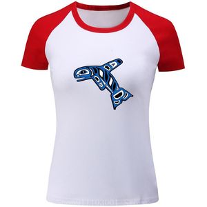 夏の女性Tシャツのオルカザキラークジラのネイティブハイダスタイルグラフィック半袖100 コットンの女性のTシャツ
