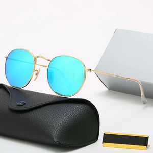 yuvarlak güneş gözlüğü çerçeveleri toptan satış-Klasik Yuvarlak Güneş Gözlüğü Marka Tasarım UV400 Gözlük Metal Altın Çerçeve Güneş Gözlükleri Erkek Kadın Ayna Güneş Gözlüğü Polaroid Cam Lens Kutusu Ile