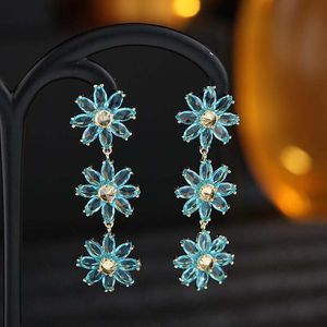 Sweet bling Flower stud Earrings For Women Girls Fashion sterling silver dangle earrings jewelry gift