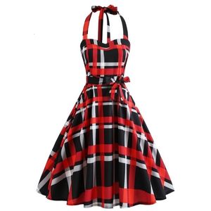 Casual Dresses s Hepburn style big swing sexy hanging neck wrapped chest lace up waist Stripe Print dress