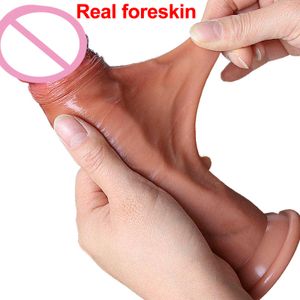 Wholesale dildo tools for sale - Group buy 7in Realistic Dildos Sliding Foreskin Females Masturbation Tools Huge Suction Cup Penis Fake Lesbian Adult Sex Toys For Women