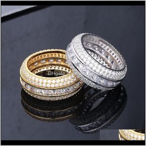 Band Rings Drop Delivery Top Quality K White Gold Plated Iced Out Square Cz Cubic Zirconia Finger Ring Guys Hip Hop Full Diamond Rappe
