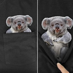 Cloocl Pocket Koala Bomull T Shirt D Tryckt Fashion Brand Män För Kvinnor Casual Funny Fickor Topps