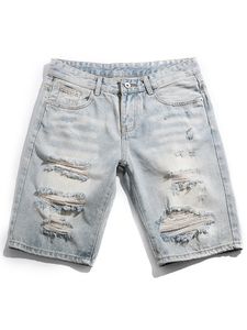 mavi şort denim toptan satış-Yırtık kot şort erkek yaz gevşek düz beş nokta pantolon moda trendi yüksek kaliteli rahat mavi pantolon