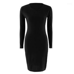 Sexy Autumn Winter Solid Party Long Sleeve Cotton Blend Casual Shopping Office Women Dress Tight Fitting Daily Crew Neck1