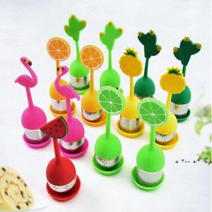 Wholesale tea tools for sale - Group buy Food Grade Tea Tools for Loose Tea Reusable Silicone Handle Stainless Steel Strainer Drip Tray Included Teas Filter RRB12562