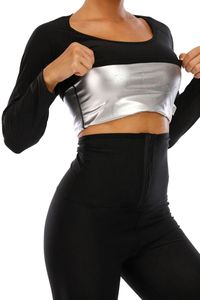 серебряный полимер оптовых-Женские формирователи Сауна костюм для женщин с длинным рукавом рубашка пота верхняя тренировка фитнес руки на подкладкой