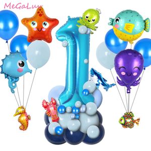 ingrosso vita animale marina-43pcs Marine Life Thise Party Party Ocean Sea Animals Foil Balloons Blue Number Balloon Bambini Bambini Boy Birthday Party Decorations Supplies G0927