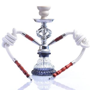 Shisha Arabian hookah with double pipes glass bottom metal stem full set water pipe Hookah