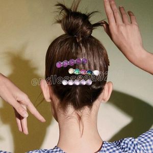 Wholesale tiara types resale online - Elegant Color Diamond Pearl Hair Clip Barrettes Girl Fashion Bar Type Side Clip Duckbill Small Hairpin Headdress New Year Tiaras