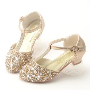 gold high heels prinzessin großhandel-Sandalen High Heels Mädchen Prinzessin Schuhe Sommertanz Kleid Heel Gold Glitter Kleine Kind Schuh Mädchen Sandale