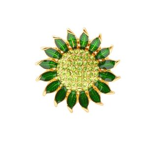 Pins Brooches Fashion Vintage Brooch Sunflower For Women Gold Green Leaves Broches Mujer Rhinestone Flowers Pins Broach X1619