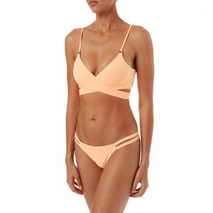 Damskie Stroje Kąpielowe Kolory Criss Cross Bikini Zestawy Kobiety Solid Swimsuit Halter Lato Strappy Dotno Kitnitur OEM ODM