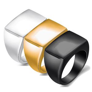 casting silver rings toptan satış-Moda Dikdörtgen Tasarım Dökme Yüzük L Paslanmaz Çelik Yüksek Parlatma Erkekler Için Gümüş Altın Siyah Renk