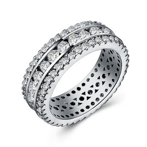 Para pierścionek zespołu z okrągłym genialnym białym CZ kanał ustawienie mody koreański styl biżuteria ślub dla kobiet mężczyzn pierścienie
