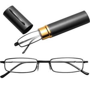 étui à lunettes en acier achat en gros de Verres de lecture en acier inoxydable unisexe en acier inoxydable avec étui à tube femme hommes portables Mini professionnelle lunettes de vue lunettes de soleil