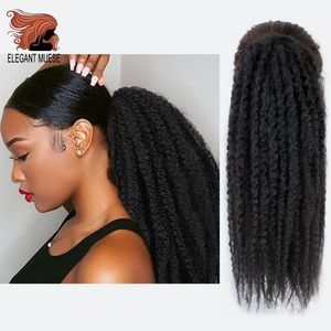 afro kinky düz peruk toptan satış-Sentetik Peruklar Afro Puf Marley Örgüler Saç Kinky Düz At Kuyruğu Organik Postiş Tığ Toplam Çıngırak