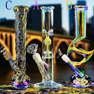 Colorful Glass Water Pipes Hookahs Glow In The Dark Bong Ice Catcher Downstem Perc Bubbler Dab Rigs Smoking With mm Bowl