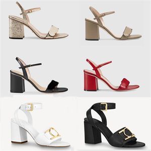 ayakkabı ve sandalet
 toptan satış-Kadın Kilit It Sandalet Lüks Yüksek Topuklu Metalik Laminat Deri Orta Topuk Sandal Süet Tasarımcı Sandalet Yaz Plaj Düğün Ayakkabı Kutusu