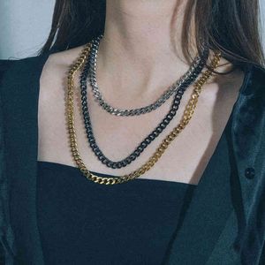 Hot sale Curb Cuban Link Chain Chokers Basic Punk Stainls Steel Necklace For Men Women Vintage Black Gold Tone Solid Metal