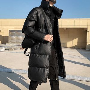 uzun su geçirmez kirpi ceket toptan satış-2021 Kış Faux PU Deri Puffer Ceketler Erkekler Için Giyim Moda Yastıklı Uzun Ceket Artı Boyutu Ceket Erkek Su Geçirmez Parka E258 X0901