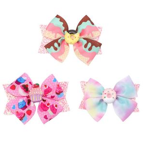 Wholesale bows cake resale online - Girls Hair Accessories Hairclips Bb Clip Barrettes Clips Headbands For Children Kids Rainbow Donut Bow Hairpin Cake Accessory Sweet Cute Tiara inch B7910