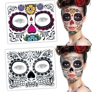 kafatası yüz makyaj toptan satış-Moda Aksesuarları Yüz Makyaj Sticker Özel Su Geçirmez Gün Ölü Kafatası Yüzü Giydir Cadılar Bayramı Geçici Dövme Çıkartma