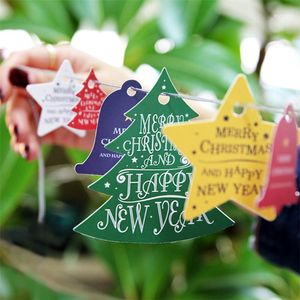 yılbaşı kağıt çanları toptan satış-Noel Süslemeleri adet Ağaçlar Çanlar Yıldız Kağıt Etiketleri Kraft Kart Etiketleri DIY Scrapbooking El Sanatları Asmak Parti Hediye Pendant1