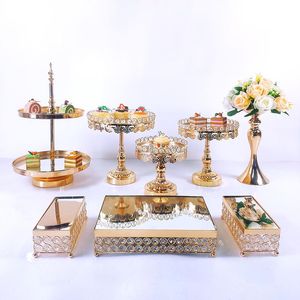 Andra festliga partier st Crystal Metal Cake Stand Set Akryl Spegel Cupcake Dekorationer Dessert Pedestal Wedding Display Tray
