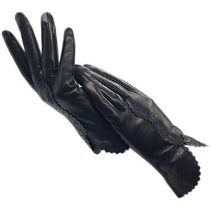brown leather motorcycle gloves großhandel-Fünf Finger Handschuhe Winter Damen Handgelenk Mode Sheepsleder Leder Warme authentische Motorrad fahren kalt schwarz und braun