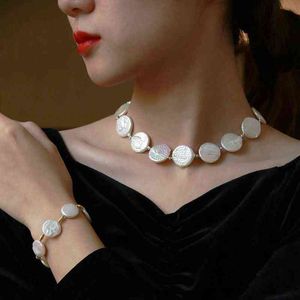 Hängsmycke Halsband Baroqueonly Natural Button Pearl Sets Vintage Smycken Sterling Silver Halsband Chocker Kvinnor Party Gift Fashion HQF1
