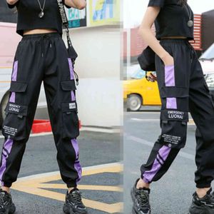 hip hop dans pantolon kızları toptan satış-Kadın Joggers Rahat Spor Yaz Kızlar Hip Hop Streetwear Pantolon Moda Kargo Pantolon Kadın Dans Eşofman Pantolon Siyah Y1124