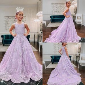 ingrosso abiti ragazza lilla-Girl s Dresses Lilac Lace Flower Girls per nozze Appliqued Toddler Pageant Gowns Long A Line First Communione Dress