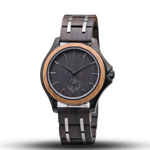 Luksusowy niestandardowy zegarek dla mężczyzn Stainls Steel Steel Quartz Ruch Czarny zegarek drewna i stalowy