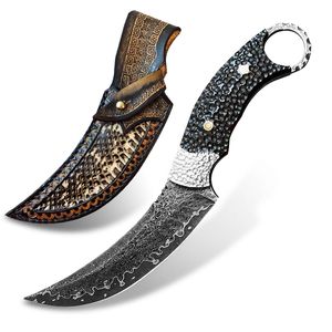 Forged Damascus Steel Knife Multipurpose Tactical Self defense Knife Outdoor Camping Survival Knives Tool Handmade Practical EDC Fighting Fishing Cutting Tool