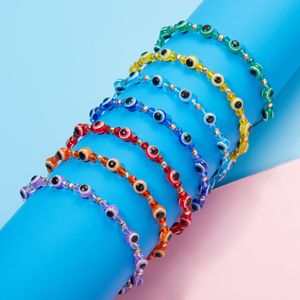 Creative Fashion Multicolor Crystal Resin Evil Eye Beads Strands Slide Bracelet Man Woman Couple Jewelry