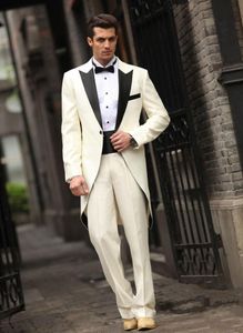 kürk palto gömleği toptan satış-Stil Damat Smokin Şal Yaka Erkekler Suit Groomsmen Erkek Düğün Takım Elbise Balo Tailcoat Ceket Pantolon Yay Düğüm Kuşak Erkek Blazers