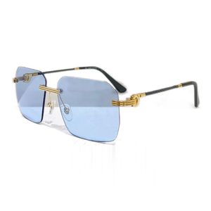 Wholesale vintage aviator sunglasses resale online - Rimless aviator sunglasses Fashion Classic Blue Metal Series Business Casual for Men Women Vintage Gold Frame eyewear accessories bulk Original Box