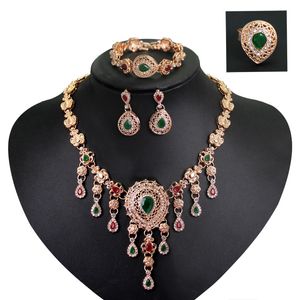 2021 Fashion Women Jewelry necklace earring bracelet rings Set Saudi Gold Plated Wholesales Bridal African rhinestone