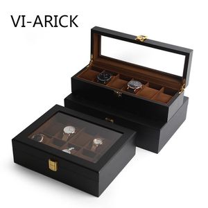 caixa de vidro pintada venda por atacado-Caixas de Relógio Capas Vi Arick Wood Paint Box De Glass Jewelry Exibição Ark Organizadores Arquivados em Preto