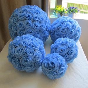 Decorative Flowers Wreaths Arrived pc Blue Artificial Silk Flower Rose Kissing Ball Bouquet Centerpiece Pomander Party Wedding Decoration