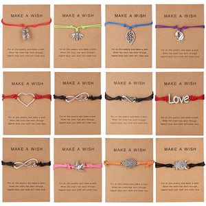 Ancient Silver Infinity love Heart Owl charms Identification Bracelets Summer Beach Women Girls Handemade Leather Bracelet Jewelry with Make a Wish Gift Card