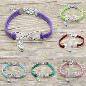 Wholesale hot pink charms resale online - Infinity Love Football Charm Suede Leather Bracelets Hot Pink Red Black Gifts for Women Men Sports Team Bracelets Jewelry