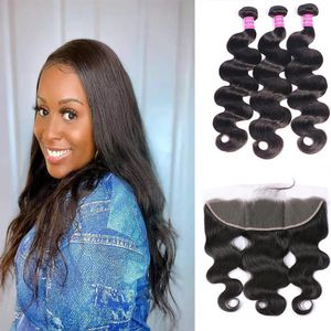 Malaysian Body Wave Bundles virgin hair Pieces Hair Extensions With x4 Lace Frontal Body Wave Virgin remy hair weave