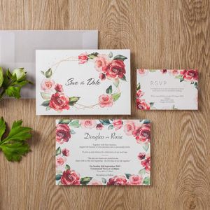 グリーティングカードバラの花のデザインの花のデザインの結婚式の招待状と日付カードの硫黄紙の封筒 パーティーの供給