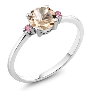 Cluster Rings Ct ronde Peach Morganite Pink Lab Grown Diamond K White Gold Ring