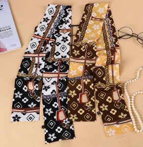 Mode Dubbellaags Print Skinny Silk Sjaal Tas Linten voor Vrouwen Vrouwelijke Neck Draag Hoofd Sjaals Wraps voor Dames