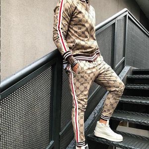 spor giyim fermuar toptan satış-Erkek Eşofmanlar Bırak Kazak Trackpants Suit Eşofman Şerit Patchwork Jogging Renkli Ekose Fermuar Spor Kapüşonlu
